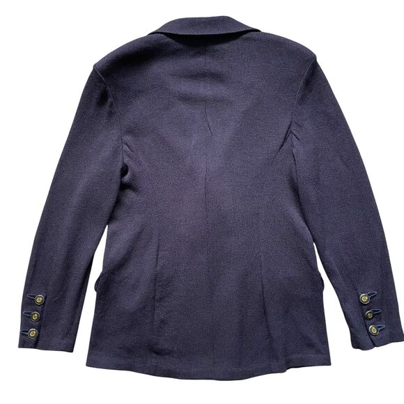 Vintage Classic Knit Club Blazer Women 16 Navy Double Breasted Stretch Naval - Picture 3 of 11